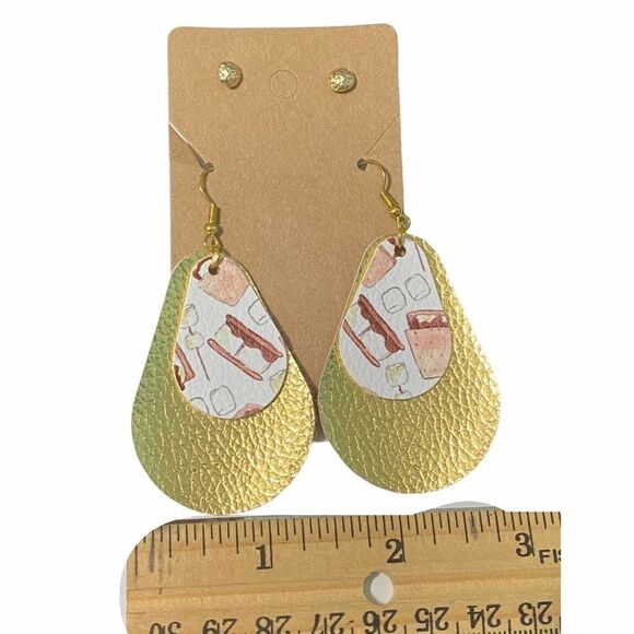 Statement Earrings Set S’mores Gold Dangle Slip On Earrings Round Gold Studs - Picture 2 of 5